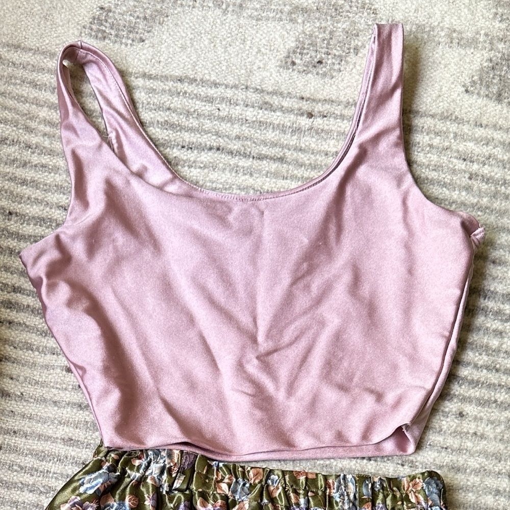 Satin Pink Crop Top or Swimsuit Top